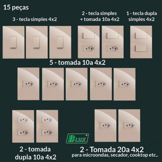 Tomadas Interruptores ( 15 Pçs ) Recta Areia Brilhante  Tomadas Interruptores ( 15 Pçs ) Recta Areia Brilhante